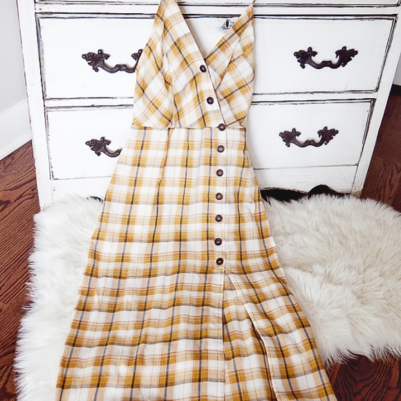 Dresses & Skirts - Vintage Style Mustard Plaid Midi Summer Dress